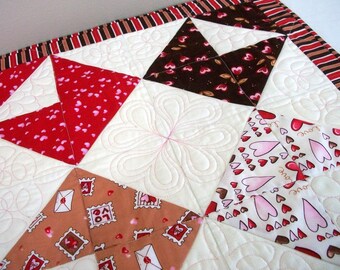 Blue Table Topper Spa Blue White Quilted Triangles Quiltsy Handmade FREE U.S Shipping