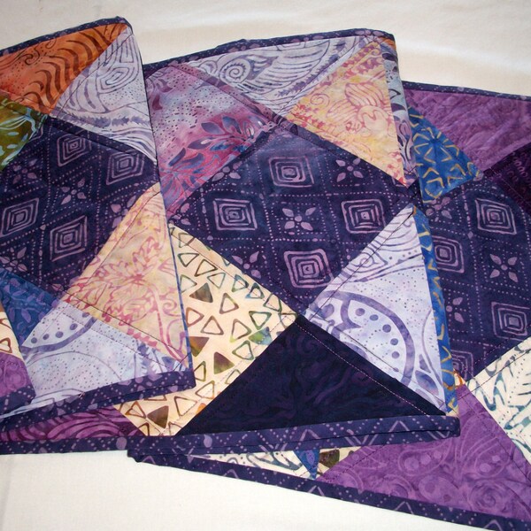 Purple Batik Table Runner Tonga Napa Quilted Handmade