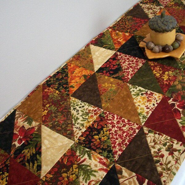 Fall Table Runner Autumn Fall Foliage Quilted Quiltsy Handmade FREE U.S. Shipping