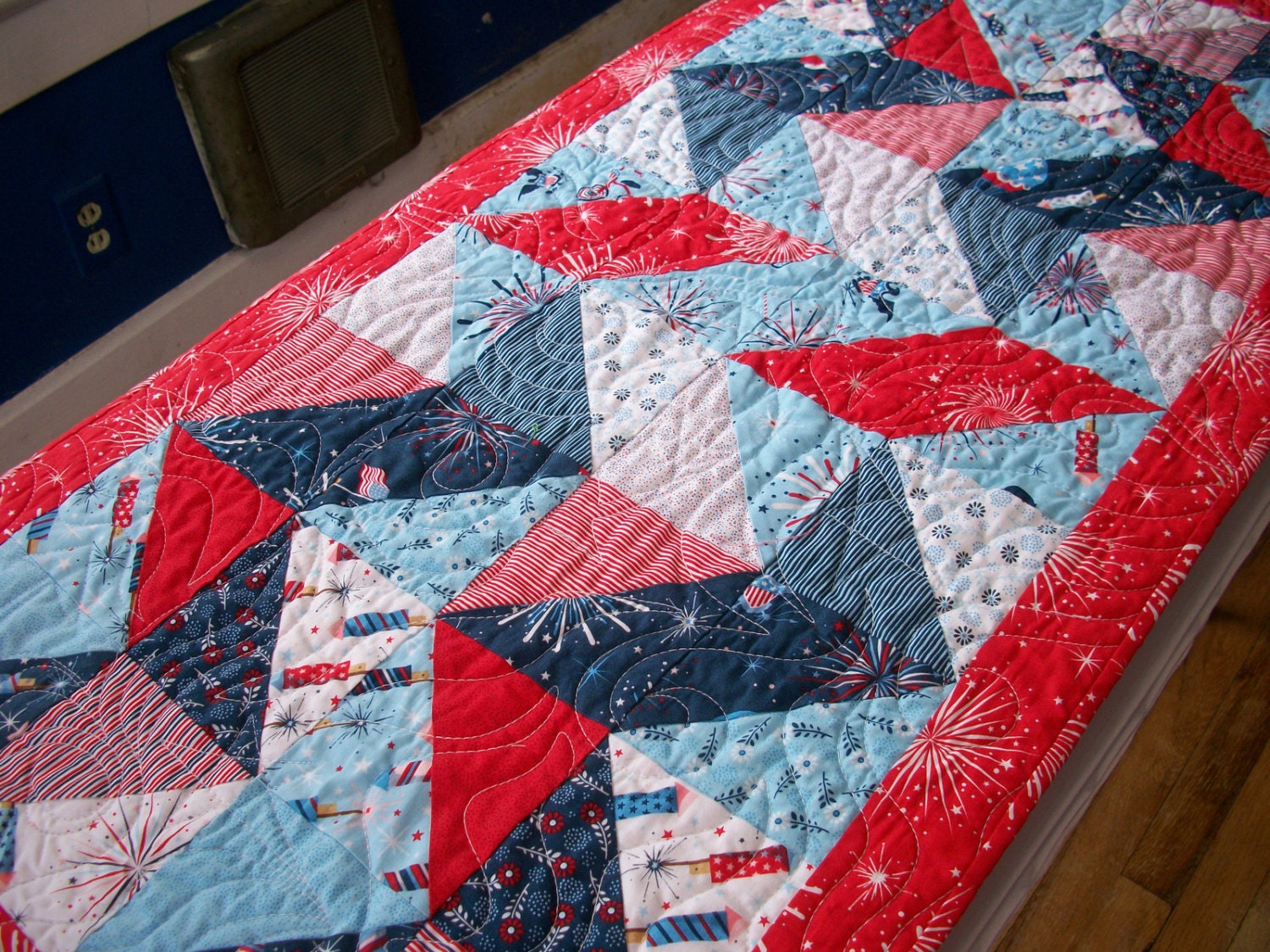 red white blue table runner
