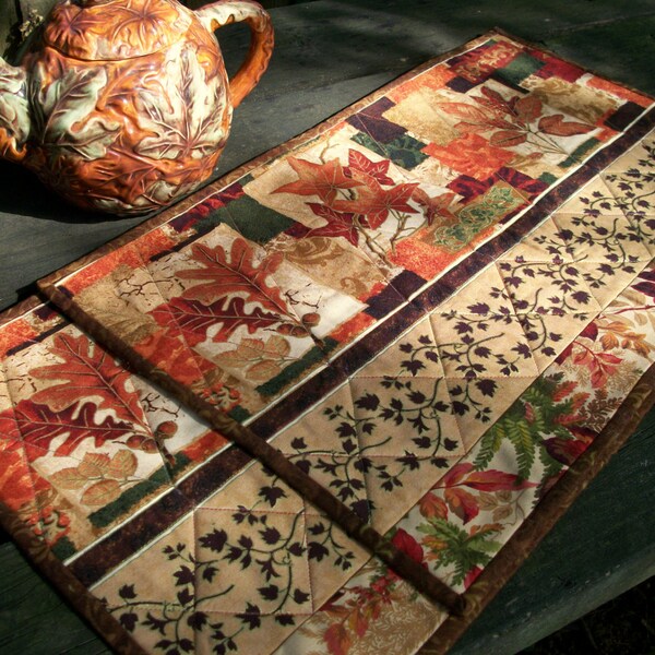 Fall Placemats Autumn Handmade Quilted Reversible Set of 2 Quiltsy Handmade FREE U.S. Shipping