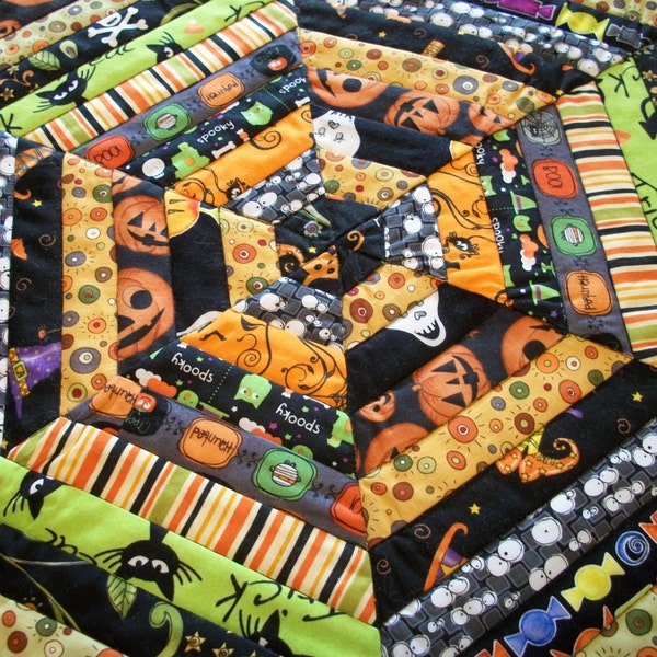 Halloween Hexagonal Table Topper Quilted Scrappy Bright Assortment Handmade