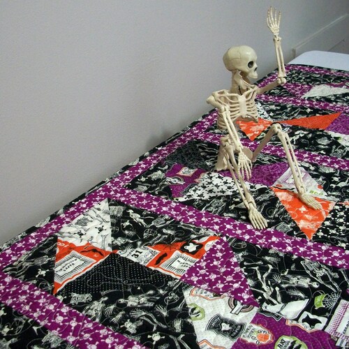 Shops Halloween Table Runner Quilted Skeletons Skull and Crossbones Black Orange Purple FREE US Shipping Quiltsy Handmade