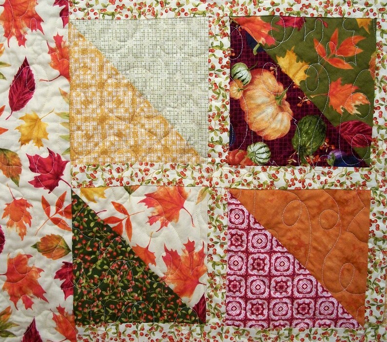 Fall Leaves Quilt Twin Size Lap Throw Quilted Quiltsy Handmade FREE U.S
