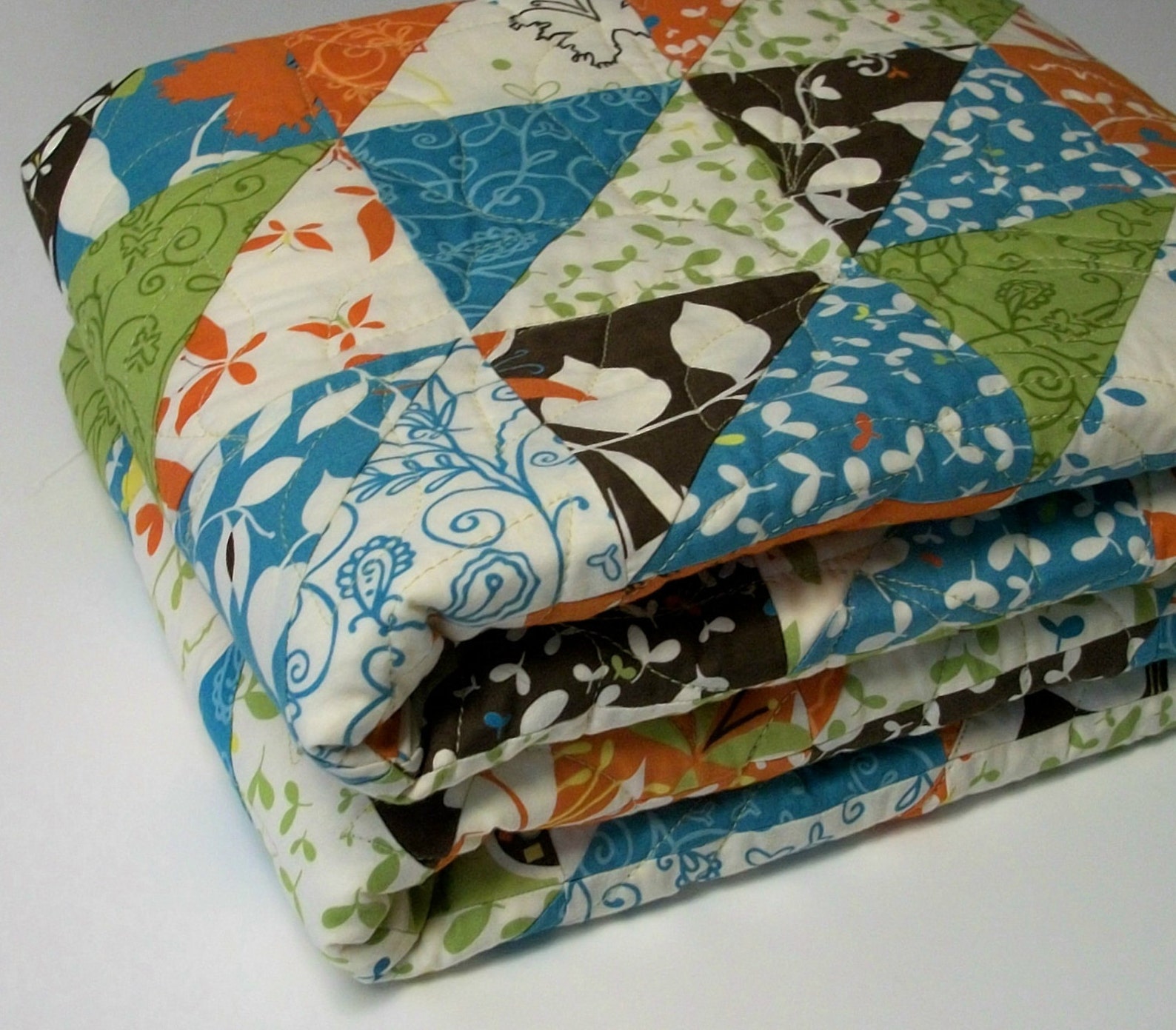 Butterfly Quilt Triangles Chrysalis Orange Turquoise Green Brown ...