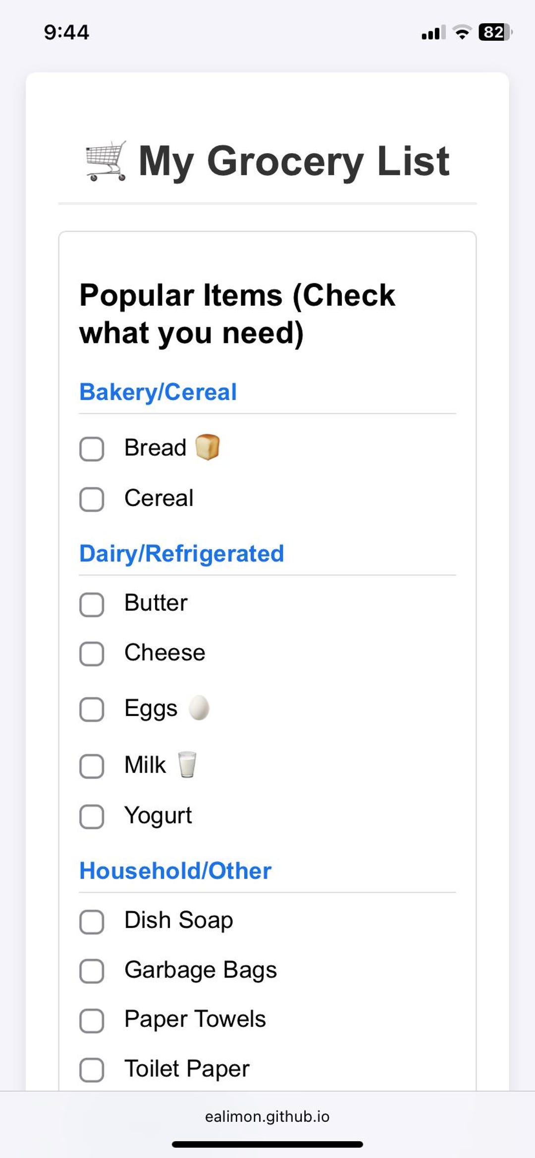 Digital Grocery List Template Autosaving Web App Mobile Food