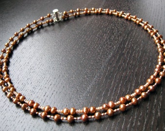 Flame and bronze freshwater cultured pearl necklace