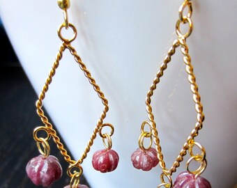 Chandelier gold plated Indian ruby earrings