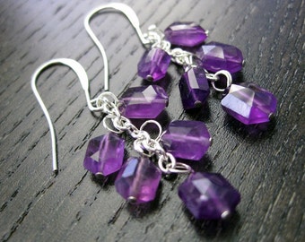 Amethyst dangle fan earrings