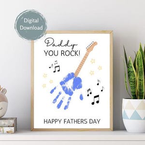 Daddy You Rock Handprint Craft | Father’s Day Printable | Kids DIY Gift for Dad | Guitar Music Theme Art | Music Lover Gift for Dad Download