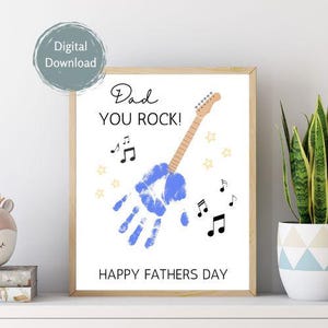 Dad You Rock Handprint Craft | Father’s Day Printable | Kids DIY Gift for Dad | Guitar Music Theme Art | Music Lover Gift for Dad Download