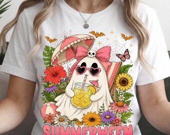 Lustiger Sommergeist (PNG), Niedlicher Blumengeist für Sommer und Halloween (PNG), Halloween-PNG für Frauen (PNG), Halloween-Sommerblumen-PNG für Frauen und Mädchen (PNG)