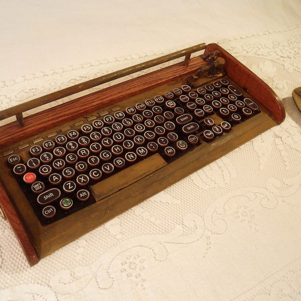 Antique Looking Computer Keyboard - Mouse with Victorian Styling - Steampunk-Typewriter-Wireless