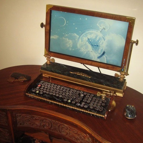 Custom Built Vintage Looking - 21.5 inch Widescreen LED Monitor-Wireless Keyboard-Mouse Combo ...Victorian Steampunk Style