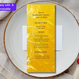 Gold Graduation Dinner Menu Template: Class of 2025 (Digital Download)