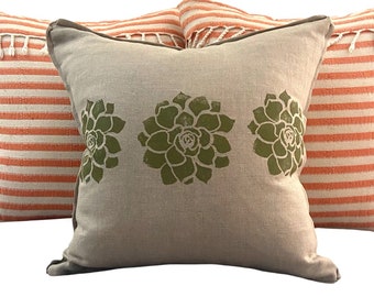 Succulent Cactus Print Linen Pillow