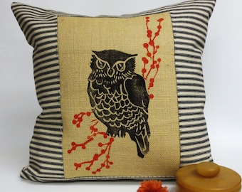 Owl Throw Pillow, Woodland Owl Decorative Pillow, Owl Cushion Cover, Owl Lover