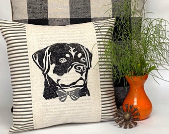 Rottweiler  Block Print Decorative Pillow / Rottie Decorative Pillow / Birthday Gift Idea