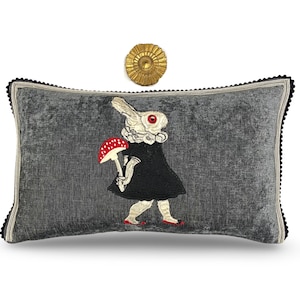 Rabbit Embroidery Pillow Whimsical Rabbit Silk Pillow image 1