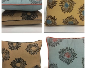 Hand Printed Sunflower Linen Pillow: Floral Home Decor