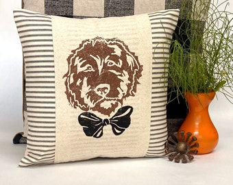 Goldendoodle / Labradoodle Dog Block Print Decorative Pillow / Doodle Gift / Birthday Gift Idea