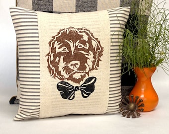 Goldendoodle / Labradoodle Dog Block Print Decorative Pillow / Doodle Gift / Birthday Gift Idea