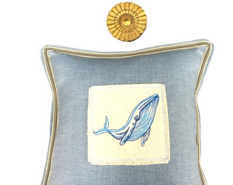Slate Blue Whale Linen Pillow - Whale Beach Ocean Pillow