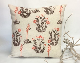 Hand Block Printed Cactus Pillow Cover: Desert Floral Design