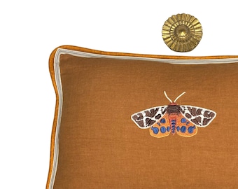 Butterfly Brown Embroidered  Linen Pillow - Embroidery Pillow