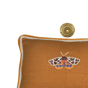 Butterfly Brown Embroidered  Linen Pillow - Embroidery Pillow