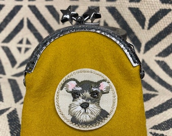 Hand Crafted Coin Purse/ Embroidery Schnauzer or Cavalier Spaniel Dog Coin Purse / Gifts for Her