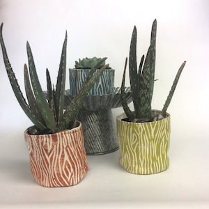 Wood Grain Print Fabric Plant Pot: Blockprinted Organic Cotton Sleeve