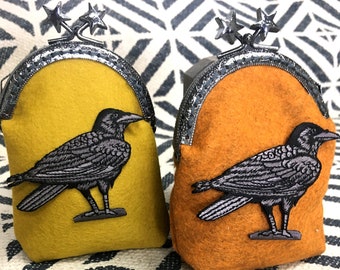 Hand Crafted Coin Purse/ Raven Crow Coin Purse / Gifts for Her