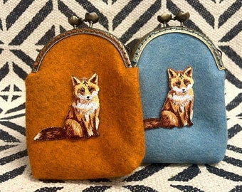 Hand Crafted Coin Purse/ Embroidery Fox Coin Purse / Gifts for Her