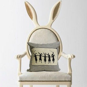 Rabbit Throw Pillow - Black Stripe Rabbit Pillow - Dancing Hare Pillow - Rabbit Cushion Cover