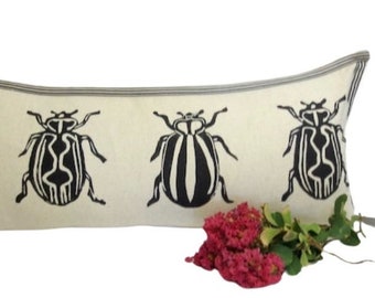 Insect Print Kidney Pillow - Decorative Insect Block Print Kidney Pillow