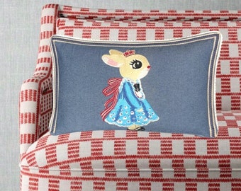 Coussin broderie lapin - Coussin lapin des bois fantaisiste