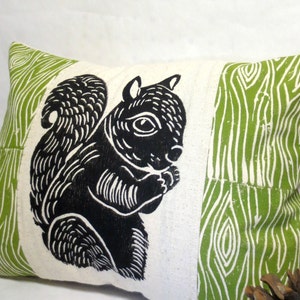 Squirrel and Wood Print Pillow Woodland Squirrel and Wood Grain Print Pillow image 4