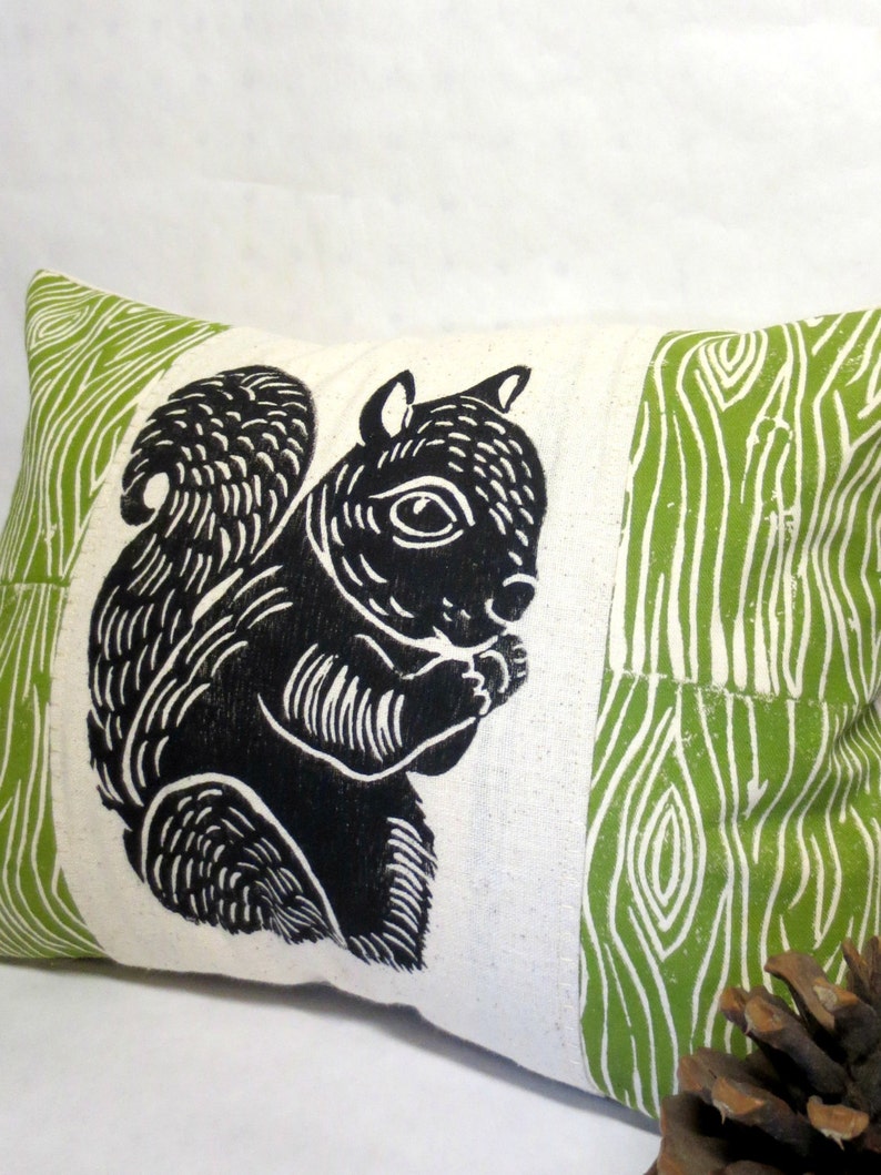 Squirrel and Wood Print Pillow Woodland Squirrel and Wood Grain Print Pillow image 4