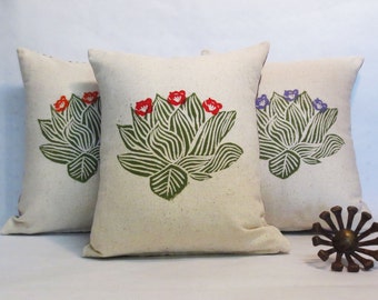 Succulent Throw Pillow // Decorative Succulent Print Cushion // Your Choice of Flower Color