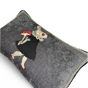 Rabbit Embroidery Pillow Whimsical Rabbit Silk Pillow image 3
