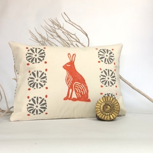 Rabbit Print Pillow Orange Rabbit and Grey Print Kidney Pillow / Birthday Gift Idea image 8