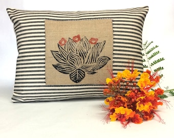 Hand Printed Cactus Pillow: Black Stripe Accent Pillow