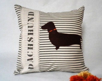 Felt Dachshund Pillow: Striped Cotton Accent Cushion Cover