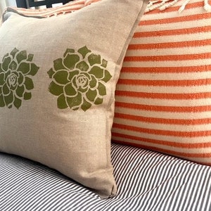 Succulent Cactus Print Linen Pillow image 3