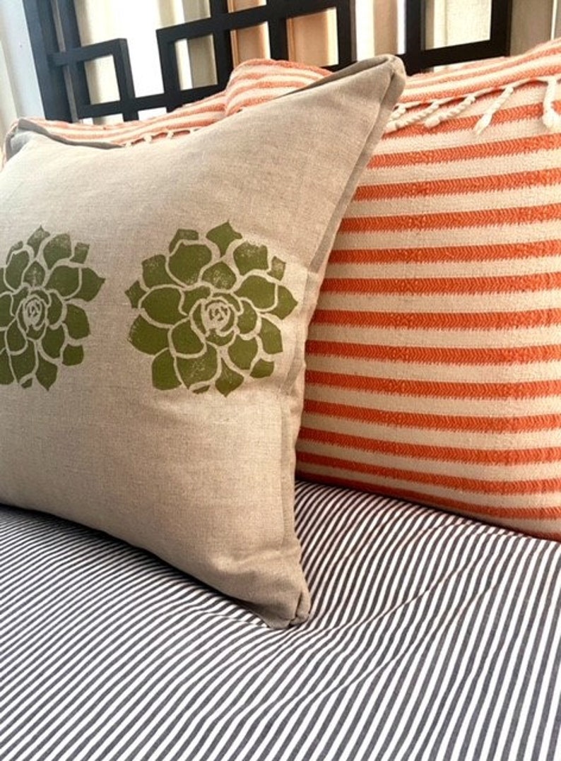 Succulent Cactus Print Linen Pillow image 3