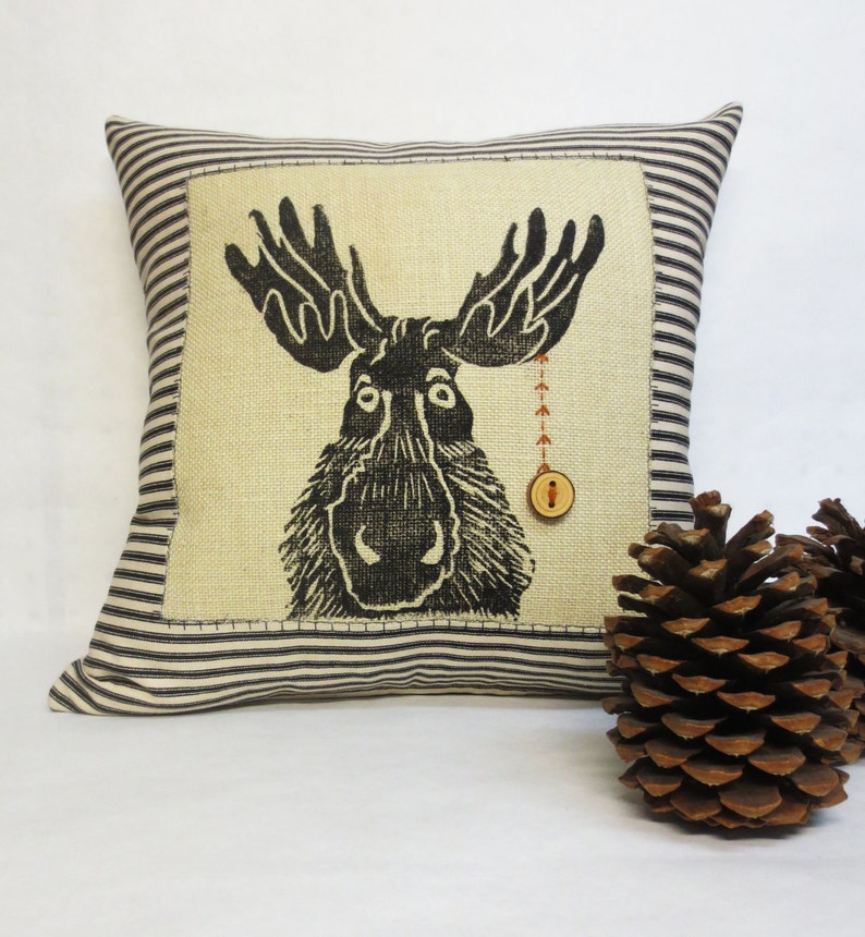 Moose Throw Pillow Woodland Rustic Moose Pillow Moose Etsy