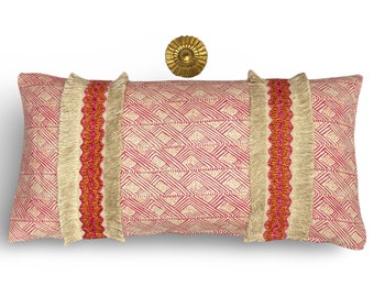 Almohada lumbar de lino rosa Christopher Farr: almohada renal con ribete de yute