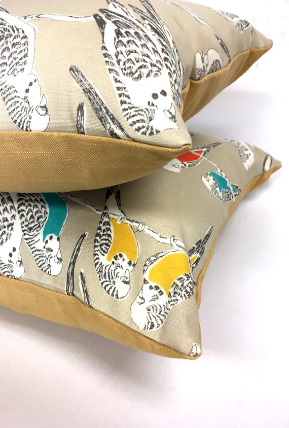 Bird Print Decorative Pillow Bright Color Bird Decorative Etsy