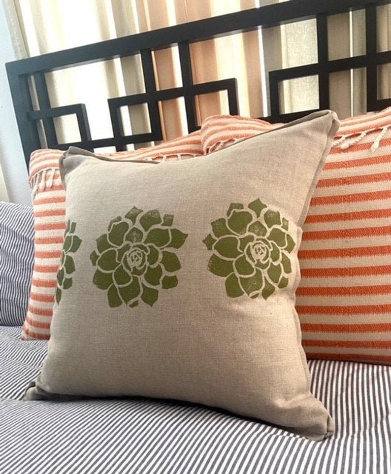 Succulent Cactus Print Linen Pillow image 2